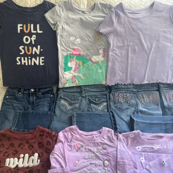 Girls Lot Size 5T Unicorn Jeans Tops Sweatshirt Bundle Cat & Jack Jumping Beans - Picture 2 of 10
